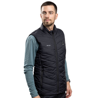 Man wearing the Heat Up men's heated vest, front three-quarter view on white background